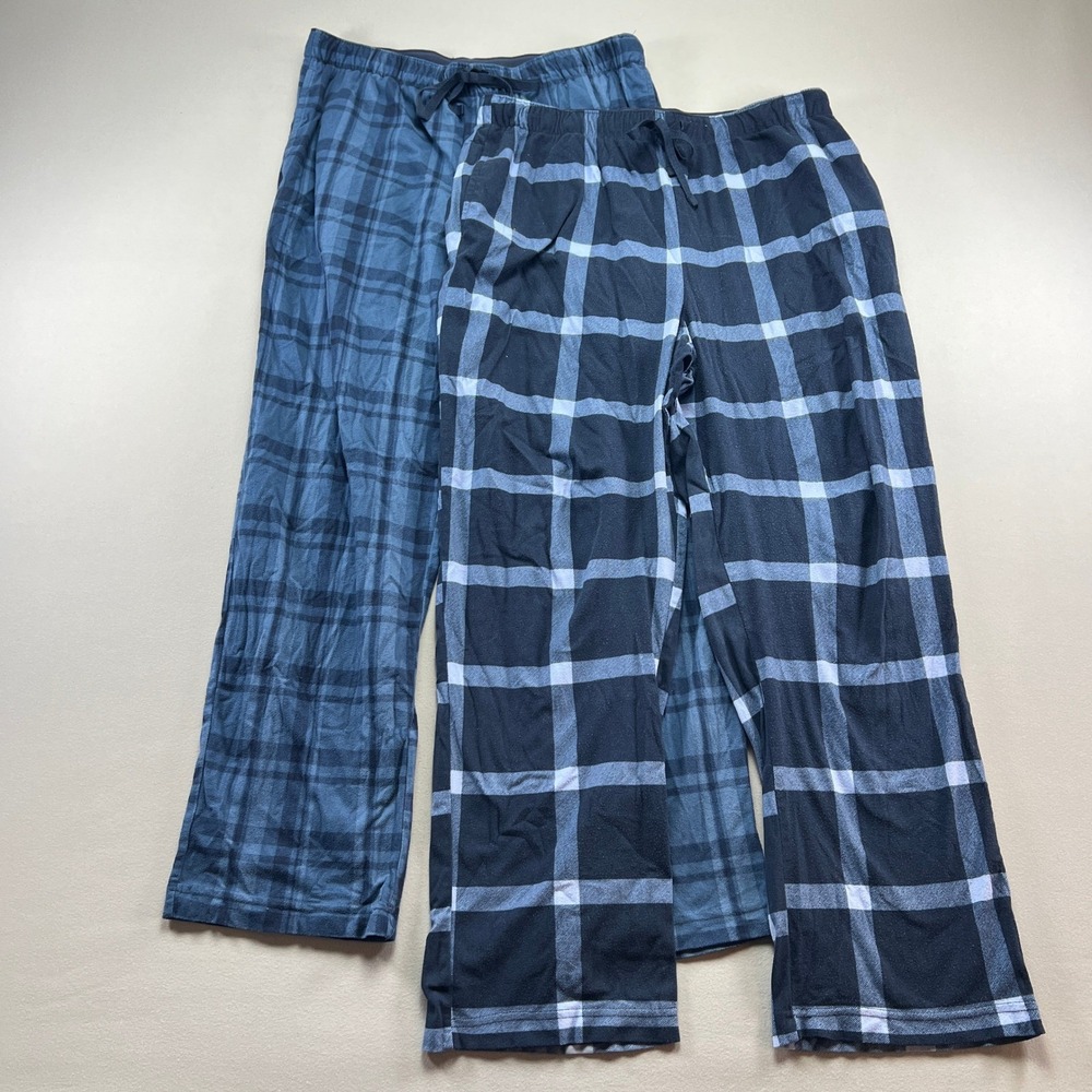 Nautica Flannel Pajama Pants Mens M Blue Plaid Sleepwear Straight Leg Lot Of 2